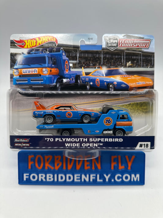 Hot Wheels Car Culture Team Transport - #18 Blue ‘70 Plymouth Superbird & Wide Open