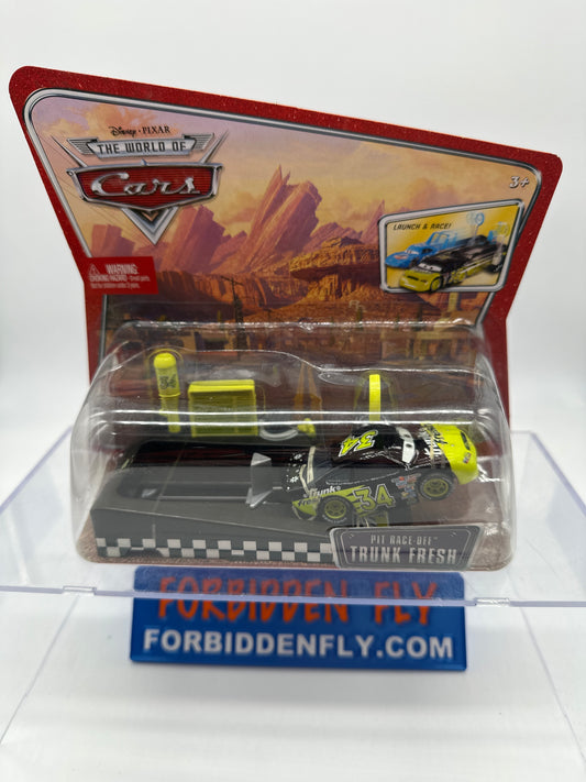 Disney Pixar Cars Movie - World of Cars Launcher and Vehicle Set - Pit Row Race Off Trunk Fresh #34