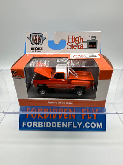 M2 Machines Acrylic Boxed Car - R62 - Orange 1976 GMC High Sierra 15 4x4 Square Body Truck