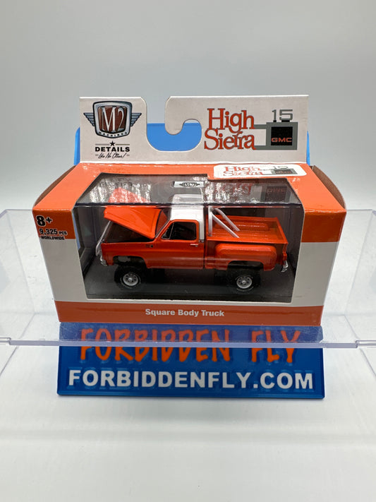 M2 Machines Acrylic Boxed Car - R62 - Orange 1976 GMC High Sierra 15 4x4 Square Body Truck