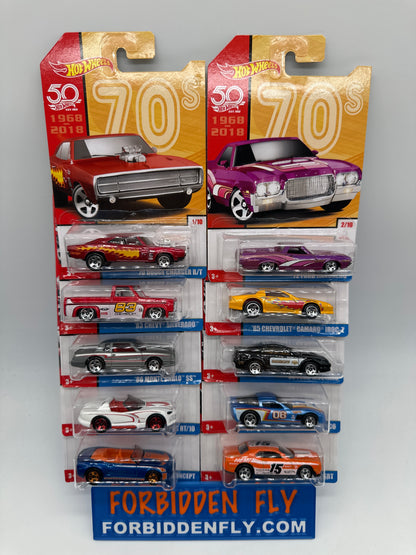 Hot Wheels - 2018 Target Exclusive Decades Series - Complete Set of 10 *BAD CARDS*