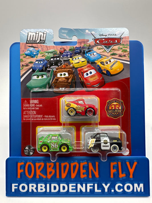 Disney Pixar Cars Movie - 2025 Metal Mini Racers 3 Pack - Race & Rescue Lightning McQueen, Chick Hicks, Race & Rescue Sheriff