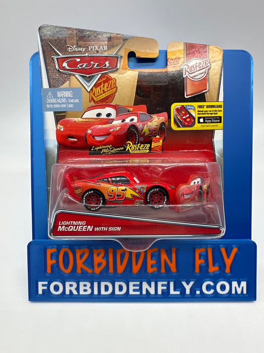 Disney Pixar Cars Movie - Rust-Eze Racing Series - Lightning McQueen with Sign