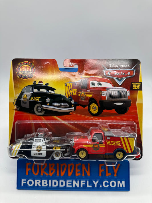 Disney Pixar Cars 2025 - (Two) 2 Pack - Race & Rescue - Sheriff & Adam Roadriguez