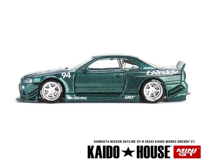 Kaido House (x MiniGT) - Regular Release #074 - Green Nissan Skyline GT-R (R34) Kaido Works