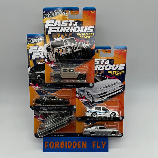 Hot Wheels - Walmart Exclusive - 2024 Fast & Furious Mainline Series - HW Decades Of Fast - Complete Set of 5