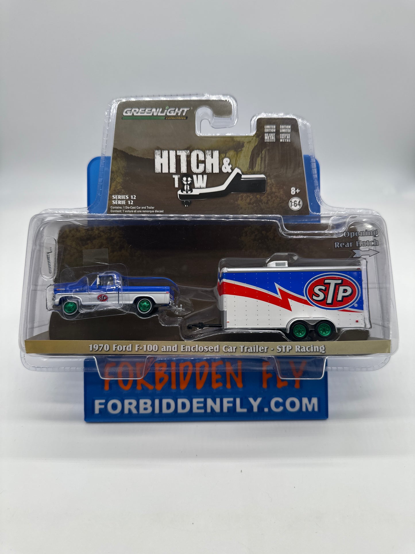 GreenLight Hitch & Tow Series 12 - #32120-A - STP Racing Deco - 1970 Ford F-100 and Enclosed Car Hauler - Green Machine - Chase
