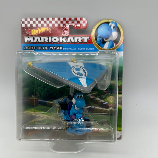 Hot Wheels Mario Kart - Character Glider - Light Blue Yoshi on Pipe Frame and Super Glider