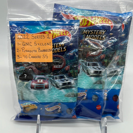 Hot Wheels 2022 Mystery Models Baggie - Series 2 Chase set of 3 (#1, #2, #3) - GMC Syclone, Plymouth Barracuda, ‘10 Camaro SS
