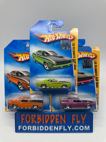 Hot Wheels Mainline - 2009 Factory Stickered - 2009 New Models Series - ‘70 Plymouth AAR Cuda - Lot Of 3