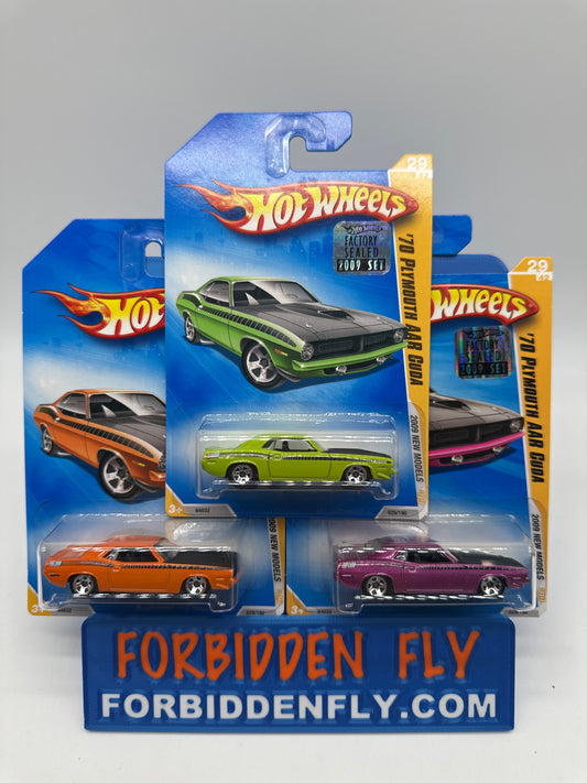Hot Wheels Mainline - 2009 Factory Stickered - 2009 New Models Series - ‘70 Plymouth AAR Cuda - Lot Of 3