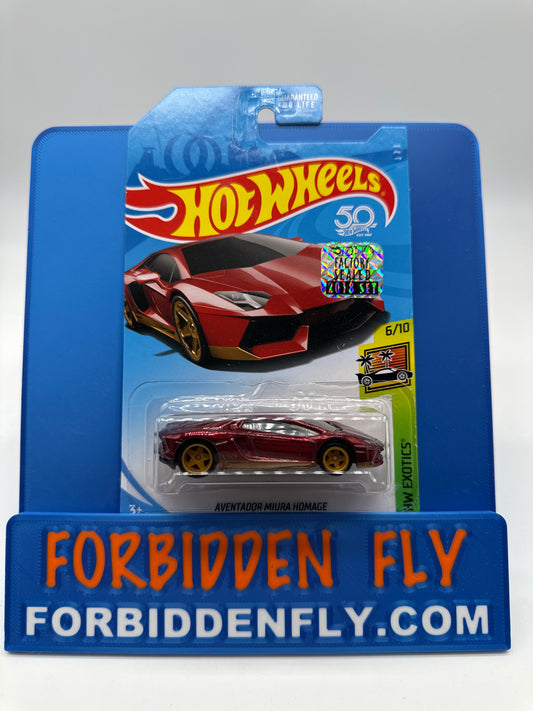 Hot Wheels 2018 Super Treasure Hunt - Factory Stickered - Red Lamborghini Aventador Miura Homage