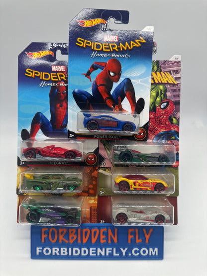 Hot Wheels - 2016 Wal Mart Exclusive Marvel Spider-Man Homecoming Series - Complete Set of 7 With Chase