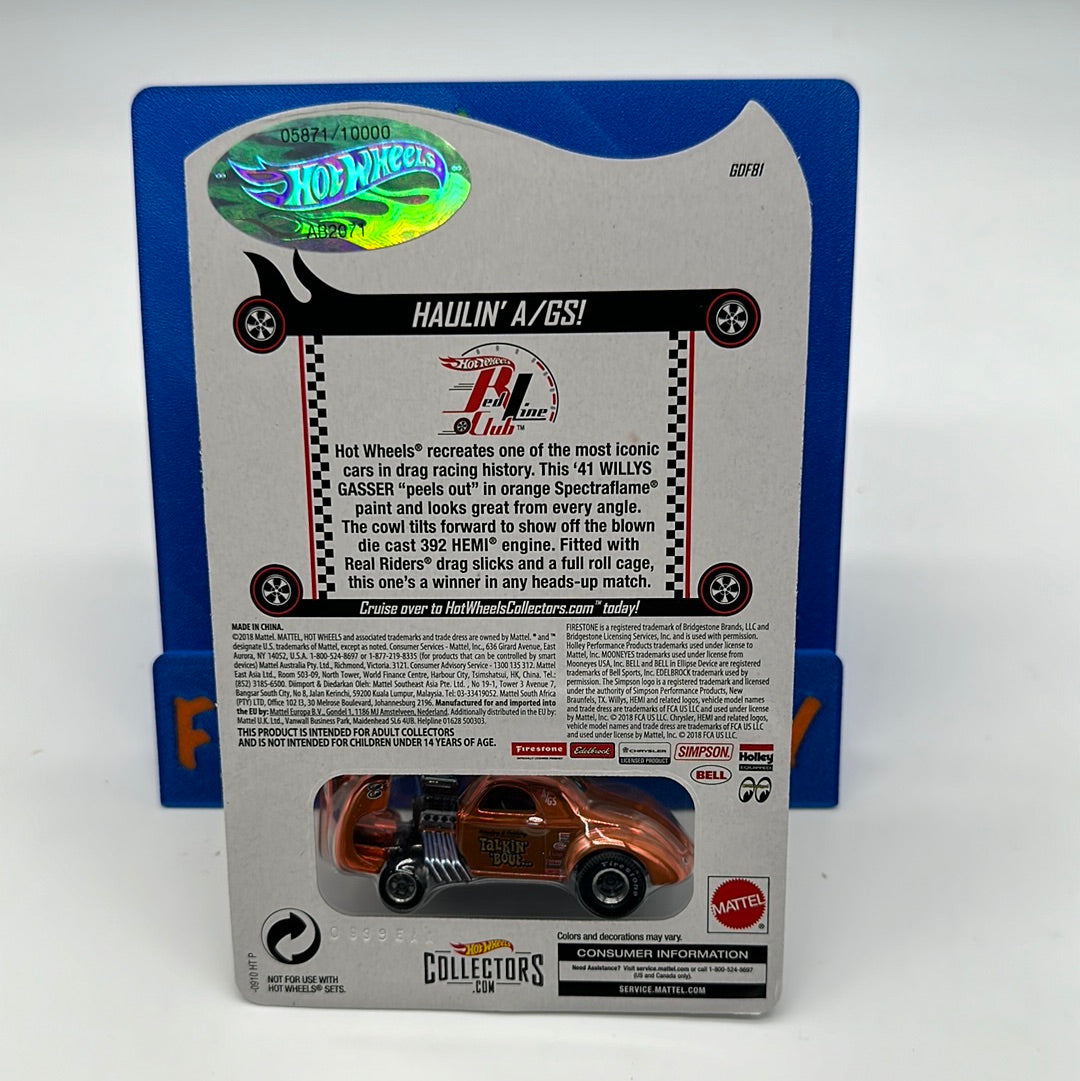 Hot Wheels RLC Red Line Club - 2019 Release - ‘41 Willy’s Gasser - Talkin’ Bout - Orange