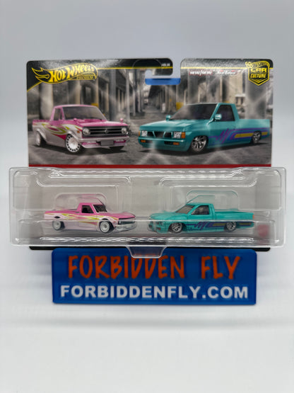 Hot Wheels Car Culture - Target Exclusive Premium 2 Pack - 1975 Datsun Sunny Truck (B120) & Custom ‘93 Nissan Hardbody (D21)