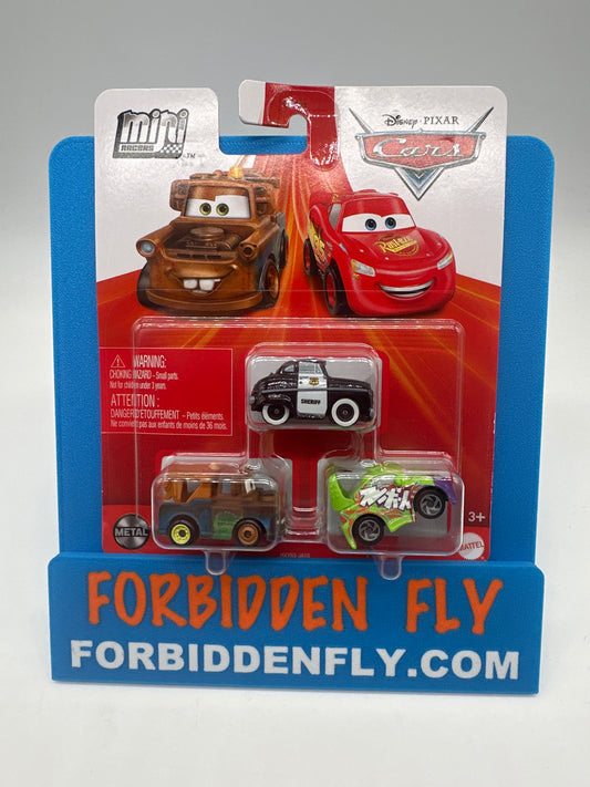 Disney Pixar Cars Movie - 2024 Metal Mini Racers 3 Pack - Sheriff, Mater and Wingo