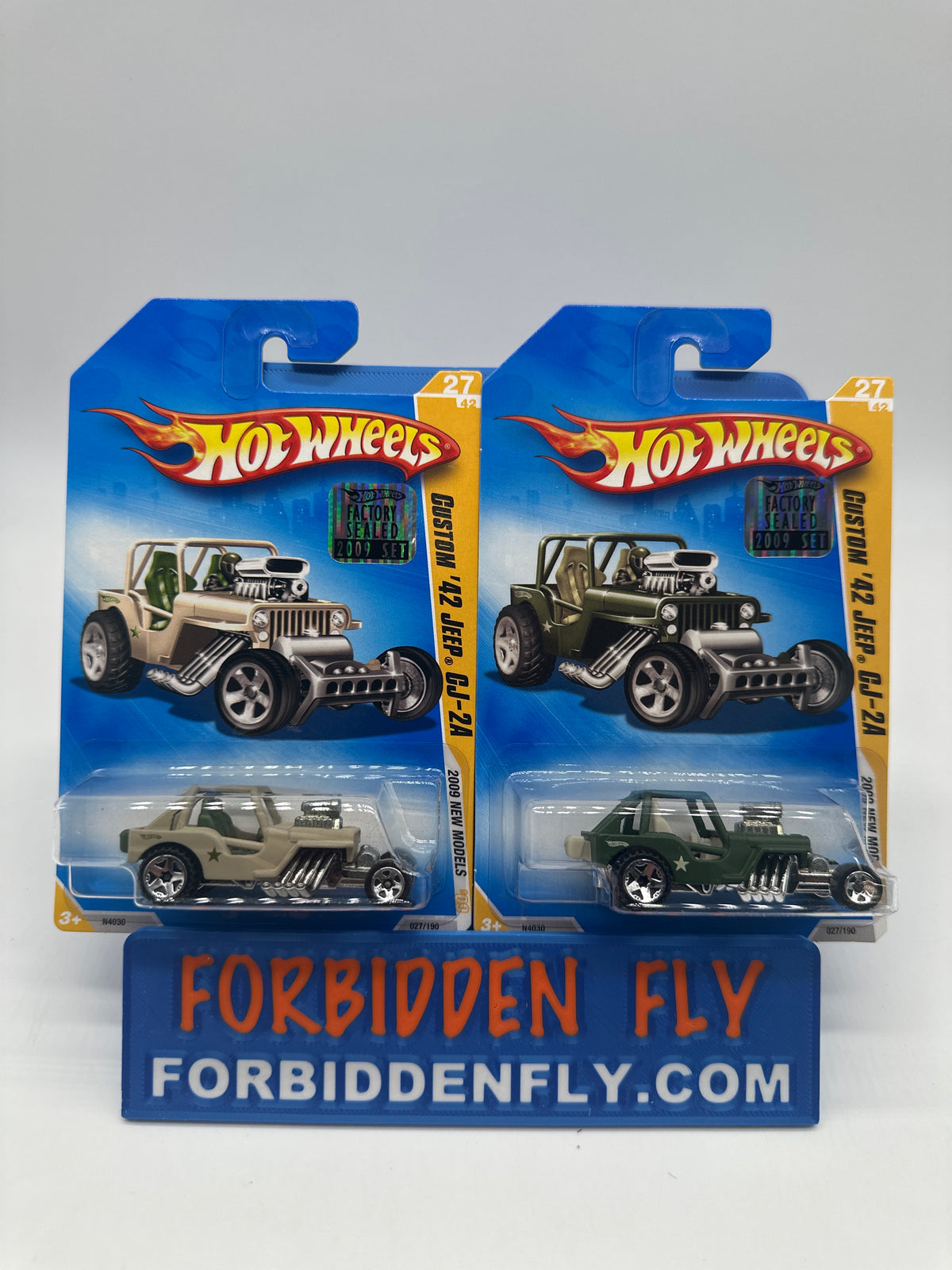 Hot Wheels Mainline - 2009 Factory Stickered - 2009 New Model Series - Custom ‘42 Jeep CJ-2A - Lot Of 2
