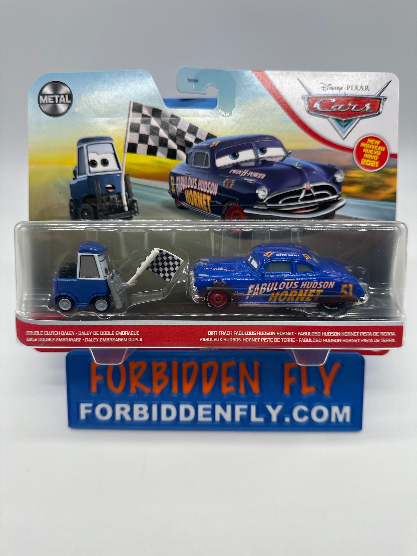 Disney Pixar Cars Movie - Metal Logo Card Two Pack - Double Clutch Daley & Dirt Track Fabulous Hudson Hornet