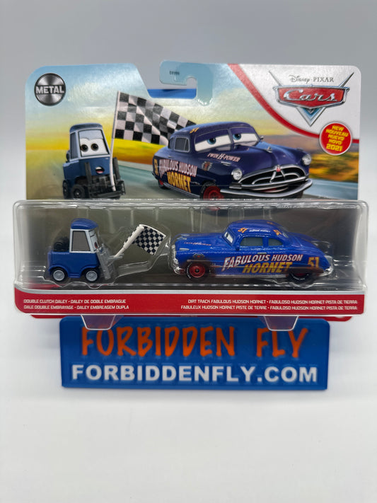 Disney Pixar Cars Movie - Metal Logo Card Two Pack - Double Clutch Daley & Dirt Track Fabulous Hudson Hornet