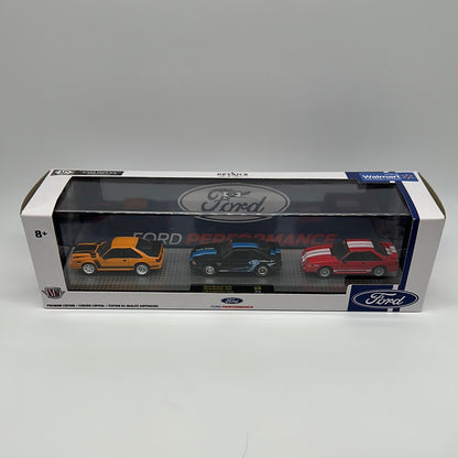 M2 Machines - Acrylic Boxed Release S38 - 1980’s Ford Mustang  Foxbody 3 Pack