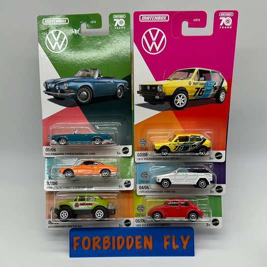 Matchbox - 2023  Matchbox 70 Years Volkswagen Series - Wal Mart Exclusive Complete Set of 6