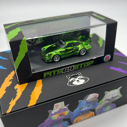 NVRLand Collectibles - Trash Pandas Release Car - Chrome Green “Pits Stop” Porsche 911