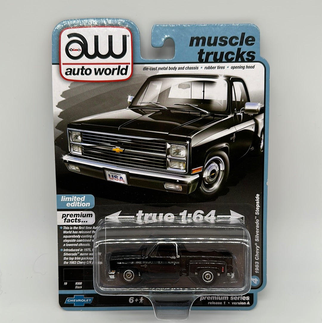 Auto World Muscle Trucks Series - 2023 Release 1 - 1983 Chevy Silverado Stepside - Version A - Black