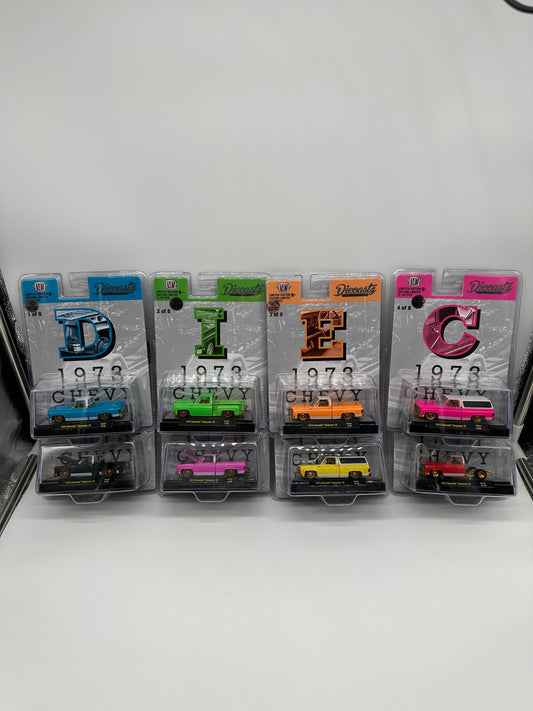 M2 Machines Carded Acrylic - DiecastZ Riverside Show Exclusive Series RZ02 - Complete Chase Set of 8 Various Colors & Model Chevrolet Cheyenne 10