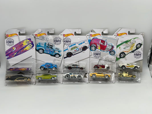 Hot Wheels - Walmart Exclusive - 2019 Larry Wood 50th Anniversary Series Complete Set of 10