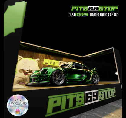 NVRLand Collectibles - Trash Pandas Release Car - Chrome Green “Pits Stop” Porsche 911