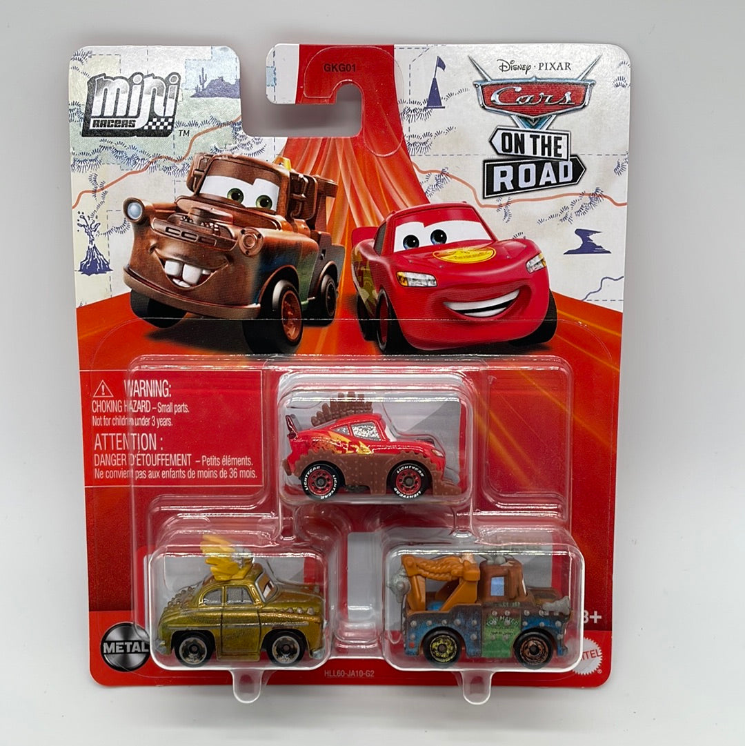 Disney Pixar Cars Movie - Metal Mini Racers 3 Pack - 2023 On The Road Series w/ Rumbler LMQ, Chieftess and Mater