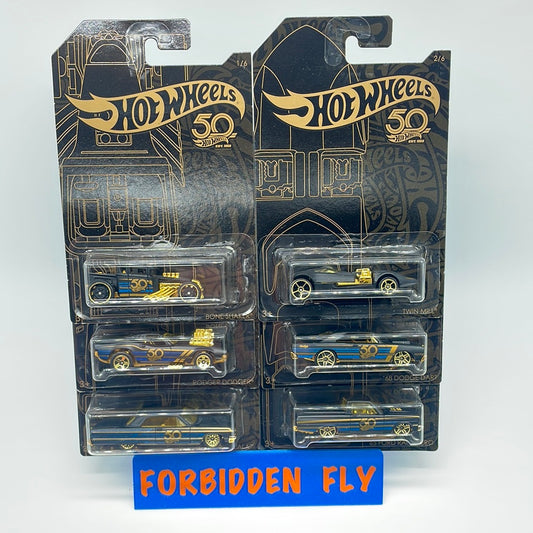 Hot Wheels Mainline - 2018 Black & Gold 50th Anniversary - Set of 6