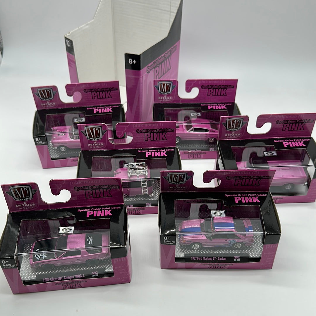 M2 Machines Acrylic Boxed Car Set - Special Order Paint Color: Pink 2021 Series - Complete Set of 6