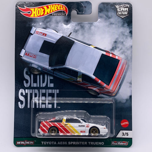 Hot Wheels Car Culture Premium - Slide Street Series #3/5 - White Striped Toyota AE86 Sprinter Trueno