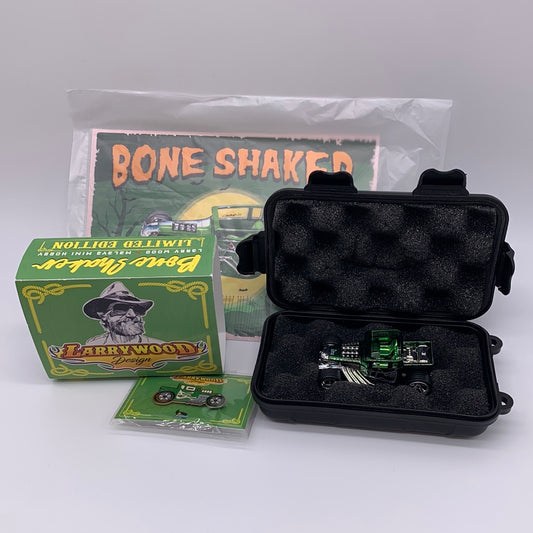Hot Wheels Larry Wood Malaya Mini Hobby Exclusive Bone Shaker - #23/130 - with Case, Poster, and Enamel Pin