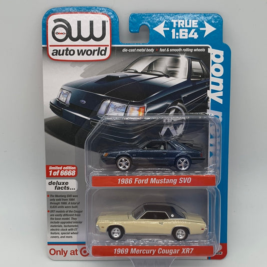 Auto World Pony Power Series - Target Exclusive Deluxe Series 1 Two Pack - 1986 Ford Mustang SVO & 1969 Mercury Cougar XR7 - Version A