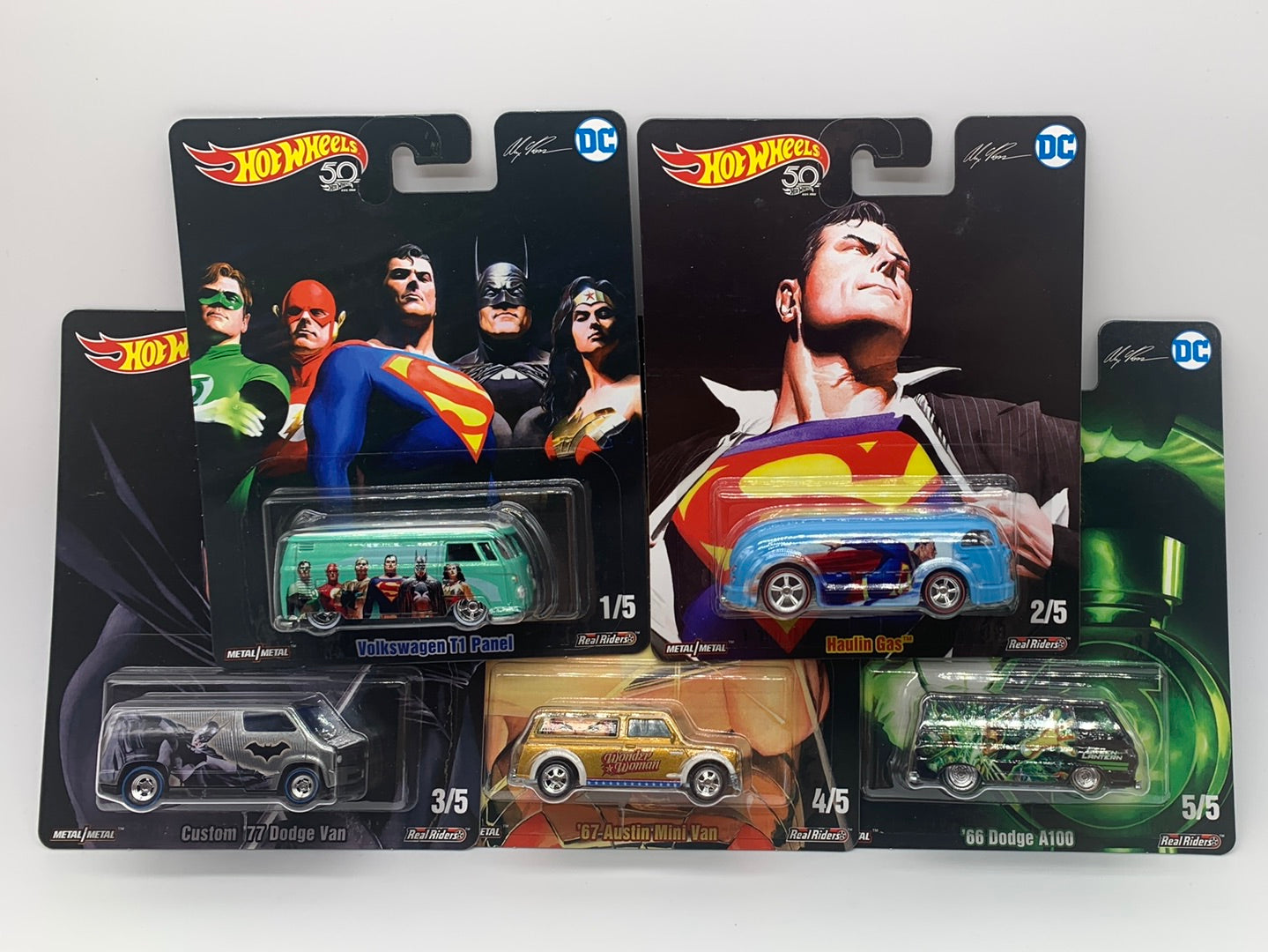 Hot Wheels Premium - Pop Culture 2018 Alex Ross DC Comic Heroes Series Set of 5