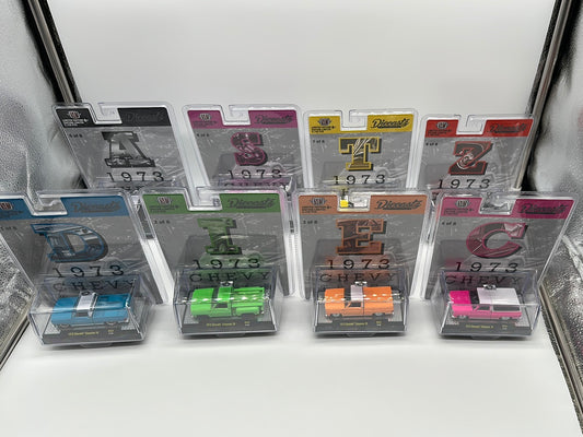 M2 Machines Carded Acrylic - DiecastZ Riverside Show Exclusive Series RZ02 - Complete Set of 8 Various Colors & Model Chevrolet Cheyenne 10