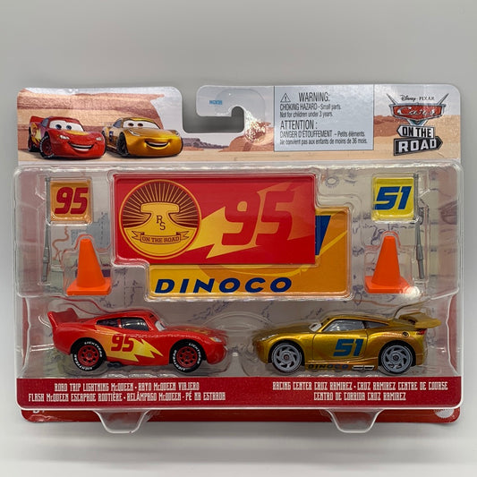 Disney Pixar Cars On the Road - Two Pack - Road Trip Lightning McQueen & Racing Center Cruz Ramirez w/ Signs