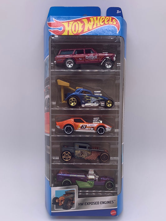 Hot Wheels 5 Pack - 2022 HW Exposed Engines - w/ Bone Shaker & Nova Wagon Gasser