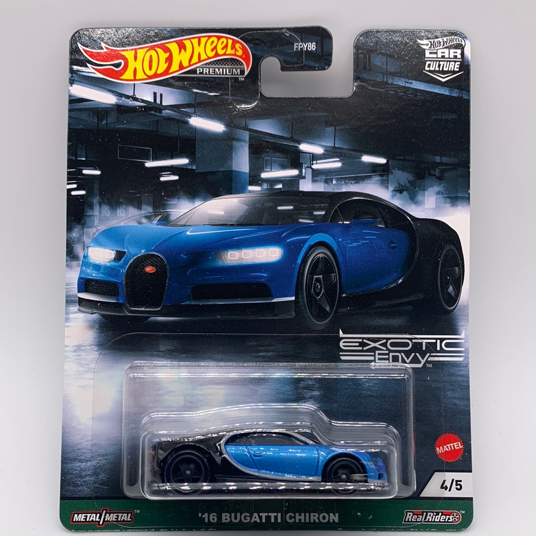 Hot Wheels Car Culture Premium - Exotic Envy Series - #4/5 - Black & Blue ‘16 Bugatti Chiron