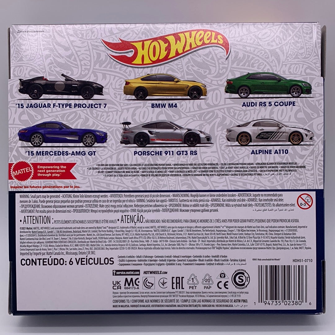 Hot Wheels - 2022 European Sports Car Model - Themed Boxed Set - Mix C - Pack of 6