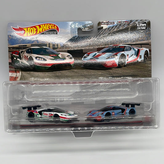 Hot Wheels Car Culture - Target Exclusive Premium 2 Pack - White ‘16 Ford GT Race & Blue ‘16 Ford GT Race