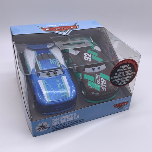 Disney Pixar Cars Movie - Disney Store Parks Exclusive - Cam Spinner & Sheldon Shifter Pullback Racer Die-cast Twin Pack