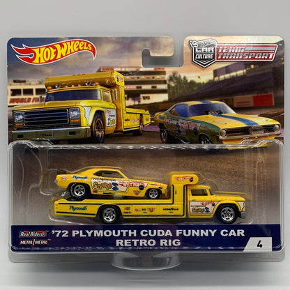 Hot Wheels Car Culture Team Transport - #4 - Snake ‘72 Plymouth Cuda Funny Car & Retro Rig